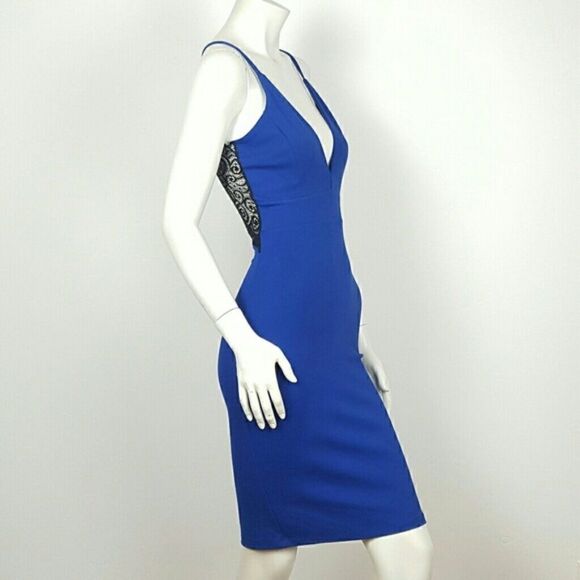 PRIVY Blue Sheath  Midi Dress With A Deep V Neck Small  - Picture 5 of 6